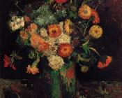文森特 威廉 梵高 : 带有百日菊和天竺葵的花瓶